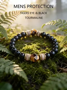Cut Faceted Tiger Eye Tourmaline Bracelet, Unique Multi-Facet Design, Natural Jewelry for Men and Women, Elegant and Simple Style