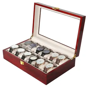 Uten Watch Box, 3/10/12 Slots Wooden Watch Case with Removable Watch Pillow, Metal Clasp Watch Display, Watch Box Organizer for Men and Women