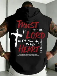 Men’s "Trust In The Lord With All Your Heart" Bible Verse Print Sleeveless Hoodie, Inspirational Faith-Based Gym Tank Top, Casual Workout & Daily Wear Hooded Vest#TrustInTheLordHoodie #BibleVerseTank #MensSleevelessHoodie #ChristianGymWear #TikTokFashion