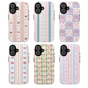 Vintage Pastel Gingham Floral Phone Case – Cute Retro Pattern Design | Sweet Feminine Pastel Checkerboard Art | Tough Protective Cover | Perfect Gift | Compatible With iPhone 11–17