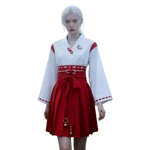 Hinako Shimizu Red Miko Short Skirt Cosplay Costume Set with Waistband Brooch Belt Accessories for Comic Con