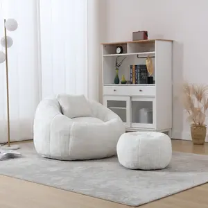 bean bag Modern Comfy Round Bean Bag Chair for Adults with Ottoman and Pillow, Leisure Single Indoor Sofa for Living Room, Bedroom comfort furniture