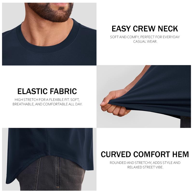 MAGCOMSEN Mens 3 Pack Casual T-Shirts Hipster Hip Hop Longline Crewneck Tees Short Sleeve Summer Top Curved Hem Drop Cut Daily Wear