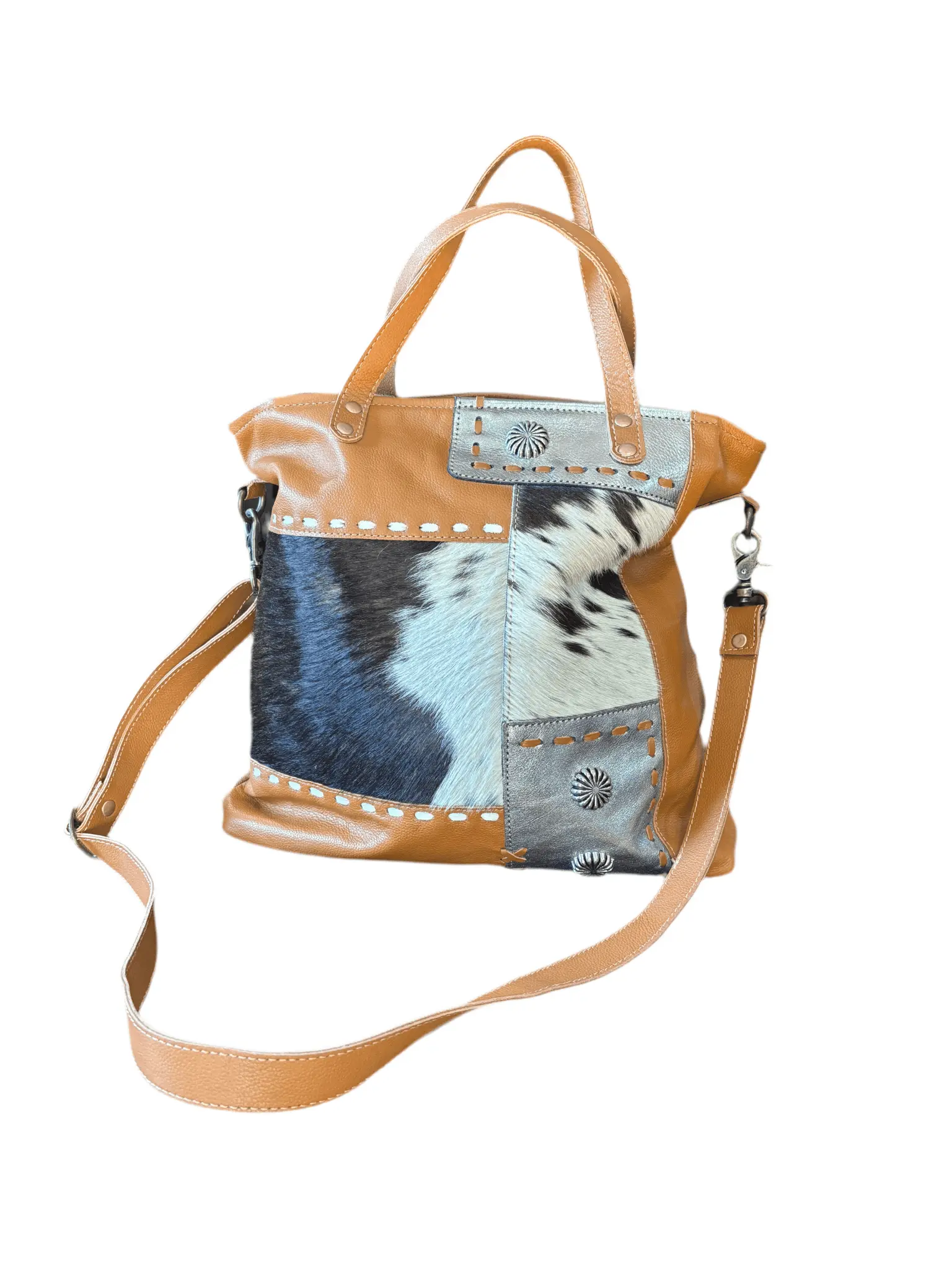 Women's Western Asymmetrical Shoulder Bag - Hair-On Hide, Caramel Genuine Leather, Cowhide Crossbody, Style S8383, Genuine Leather Bag, Cowhide Crossbody Bag