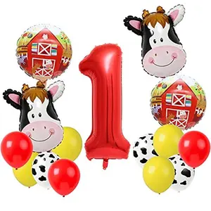 Cow Balloons for Farm Animal 1st Bithday Party Decorations Cow Print Barnyard Balloon Supplies with Large Number 1 Balloon
