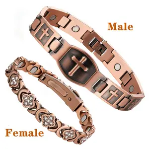 Pure Copper Magnetic Bracelet for Women & Men, Cross & Luckey Flower Designs, 3500 Gauss Strength, Hypoallergenic, Adjustable Fit, Wedding Anniversary Gift
