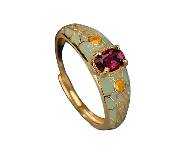 Elegant garnet ring with adjustable band - vintage style, mosaic design, perfect Mother's Day gift, elegant accessory |   vintage style ring |   adjustable ring