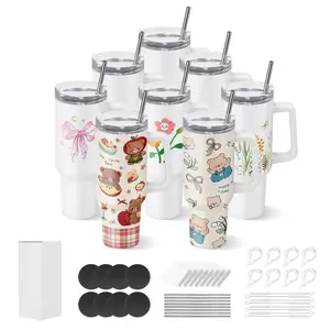 VEVOR Sublimation Tumblers, 8 Pack, 40 oz Tumblers Bulk with Handle, Stainless Steel Sublimation Cups with Lids and Straws, Double Wall Insulated Tumbler Blank, for DIY Personalized Customization