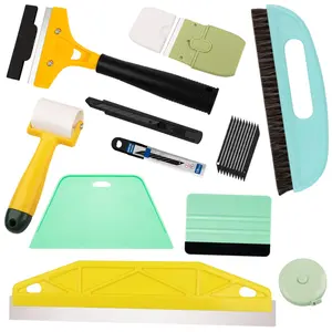 1Set Peel and Stick Wallpaper Tools Set, Wallpaper Smoothing Tool Kit Includes Scraper, Felt Squeegee, Seam Roller, Edge Guider, Putty Scraper, Razor Scraper, Utility Knife, Blades & Tape Measure, Perfect for Wallpapers & Window Films