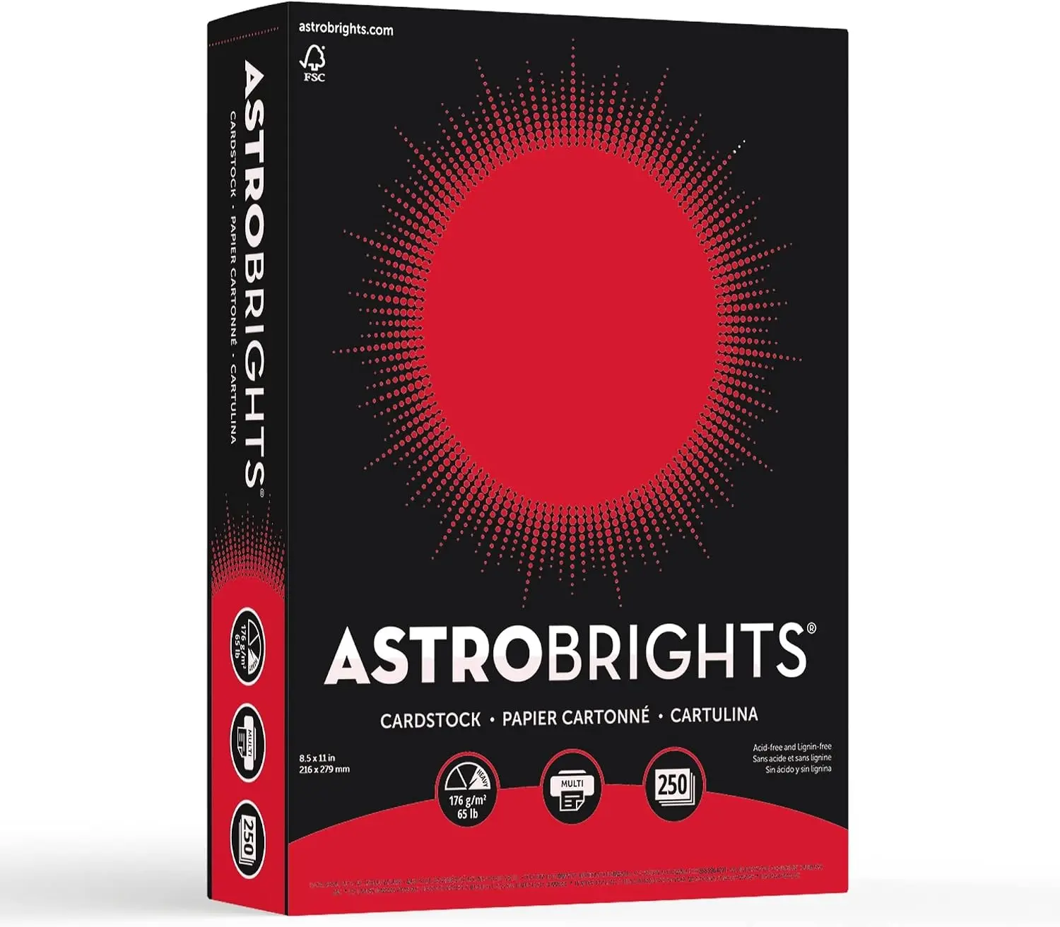 Colored Cardstock, 8.5" x 11", 65 lb/176 GSM, Re-Entry Red, 250 Sheets (21758)