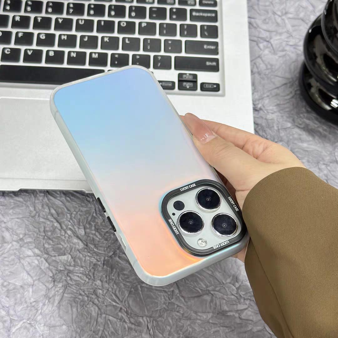 Dynamic Holographic iPhone Case for X/XS/11/12/13/14/15/16/17 Pro/Pro Max/Plus/Air | IMD Iridescent Gradient Chameleon Effect, Black Camera Lens Frame & Buttons, Slim Shockproof Protective Cover, Cute Aesthetic Phone Case for Women Girls ﻿