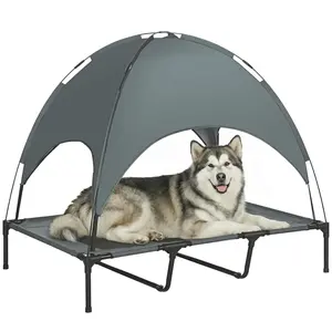 PawHut Elevated Portable Dog Cot Pet Bed with UV Protection Canopy Shade, 48 inch