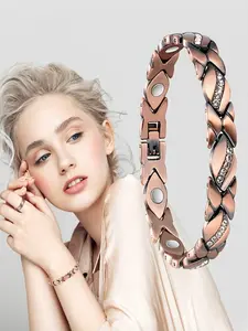 1 Ladies' Leaf Inlaid Diamond Magnetic Bracelet, Leaf Brushed Creative Magnetic Bracelet, Suitable for Various Occasions and Daily Wear, Gift for Friends and Elders, Trendy Jewellery Accessories, Rhinestone Bangle Bracelet