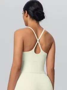Women's Sports Bra Tank Top, Cross Back Yoga Bra with Pads, High Elasticity Breathable Slim Fit Gym Training Vest, Strappy Sports Bras, Hollow Back Activewear, Padded Sports Bra