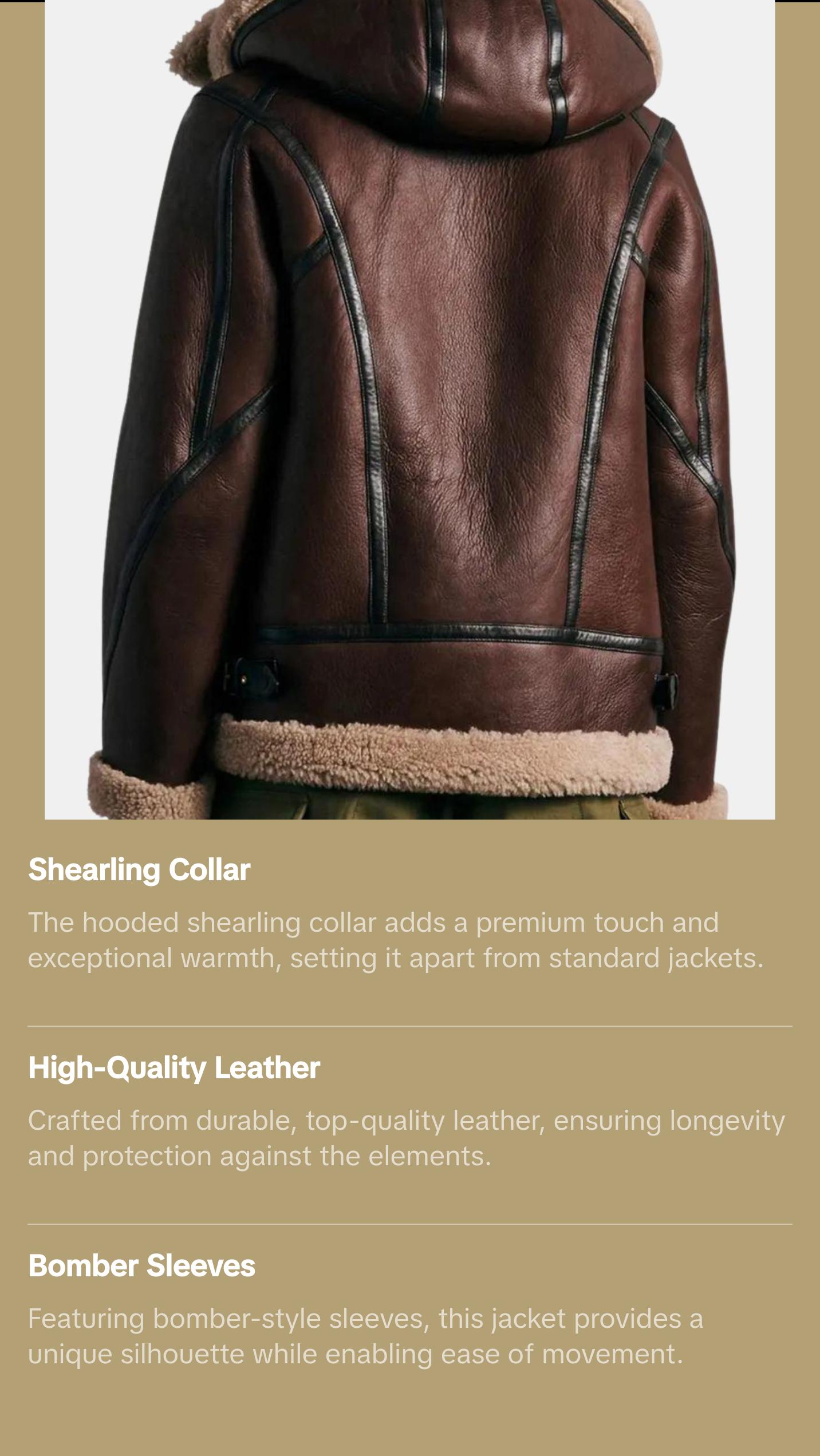 Clover Women's Hooded Tan Brown Shearling Leather Aviator Jacket