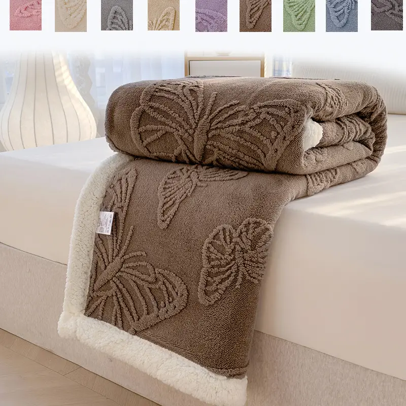 Ultra-Soft King Queen Size Tufted Bed Throw Blanket, Bedding Blankets, 3D Butterfly Texture, Dual-Sided Fleece, Warm and Comfortable, Home Essential