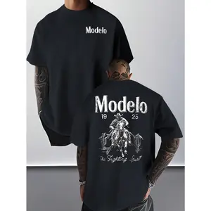 1pc Modelo Graphic Print Men's 100% Cotton T-Shirt, Casual Sports Style Top T-Shirt, Fashionable Street Style, Suitable For Travel And Sports Wear