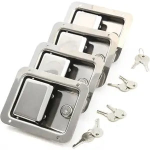 4Pcs Stainless Steel Trailer Paddle Door Latch Handle RV Truck Tool Box Lock+Key Silver 4Pcs Stainless Steel Trailer Paddle Door Latch Handle RV Truck Tool Box Lock+Key Silver