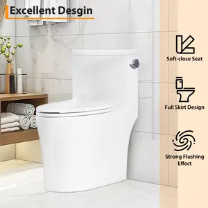 One-Piece Elongated Commercial Toilet with 16" Comfort Height, Dual Flush System Featuring Powerful Efficient Ceramic Flushing, Equipped with Soft Close Seat & Under-Locking Lid, Modern White Finish with Quick Installation Design for Commercial and Househ