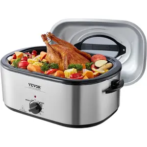 VEVOR Roaster Oven, 26QT Electric Roasting Pan, 150-450 Adjustable Temperature Fast-Cooking Turkey Roaster with Cool-Touch Handle, Visible Self-Basting Lid, Defrost Warm Function, Fits 30lb TurkeyVEVOR Super Brand Day