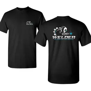 Welder Shirt with Welding Torch and Gear Back Graphic, 2 Sides Black Workwear Tee, Bold Industrial Design for Blue Collar Heroes, Soft Cotton Blend Shirt for Men and Women