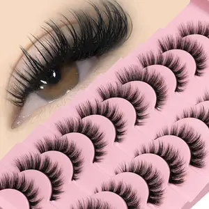 GROINNEYA Natural Wispy Lashes 10 Pairs Soft Fluffy False Lashes 3D Strips Volume Eyelashes Thin Band Fake Lashes,Suitable For Cosplay Manga Partis, False Eyelash Set