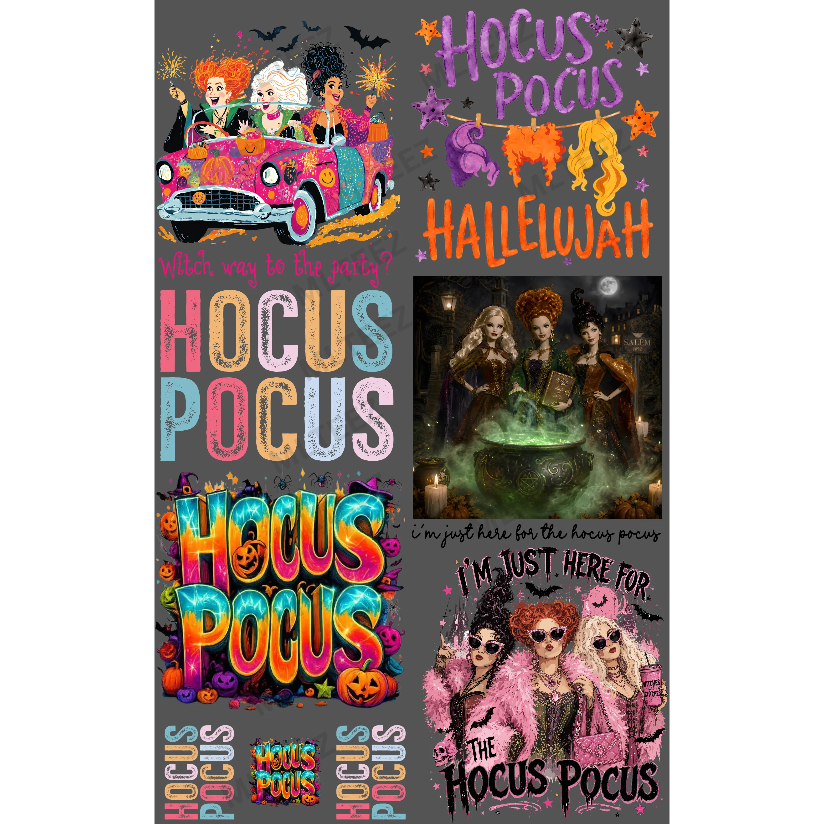 WITCH WAY TO THE PARTY HP (1) PREMADE GANGSHEET - 22X36 DTF TRANSFERS - DIRECT TO FILM