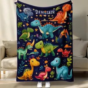 Cartoon Dinosaur Pattern Blanket 100% Polyester Soft Comfortable Throw for Home Office Travel Camping Warm Napping Blanket Woven Material Ideal for Cool Bedrooms