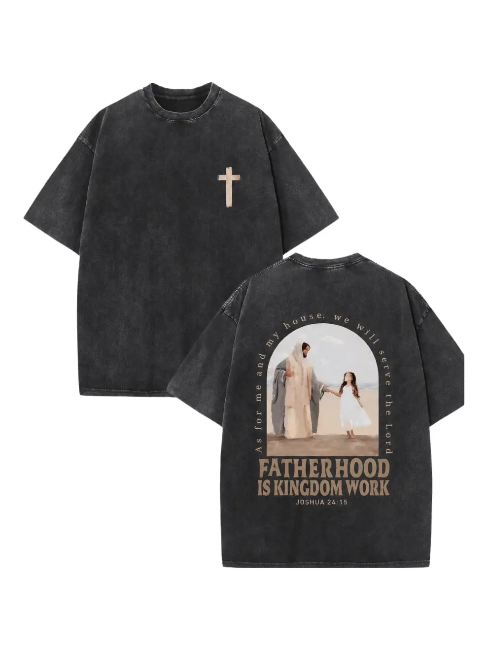 Men's Christian Graphic Tshirt, Oversized Fit Shortsleeve Top with Joshua 24:15 Print, Double-Sided Design, Religious Dad Gift, Hand Wash, Distressed, Menswear