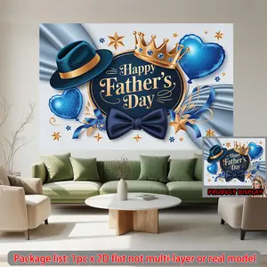 Happy Fathers Day Crown Backdrop Elegant Family Theme Tapestry Wall Hanging Photography Background for BBQ Celebration Home Party Office Decor Family Gathering Supplies