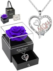 Mom Pendant Necklace Set with Rose Gift Box, Heart Mom Necklace, Heart Shaped Necklace for Mother's Day, Christmas Valentine's Day Gifts for Women