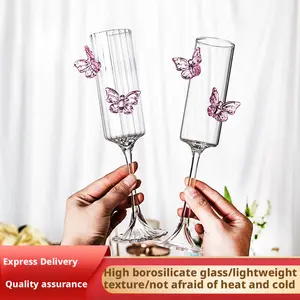 High Borosilicate Glass Vertical Striped Wine Glass Wedding Souvenir Butterfly Goblet