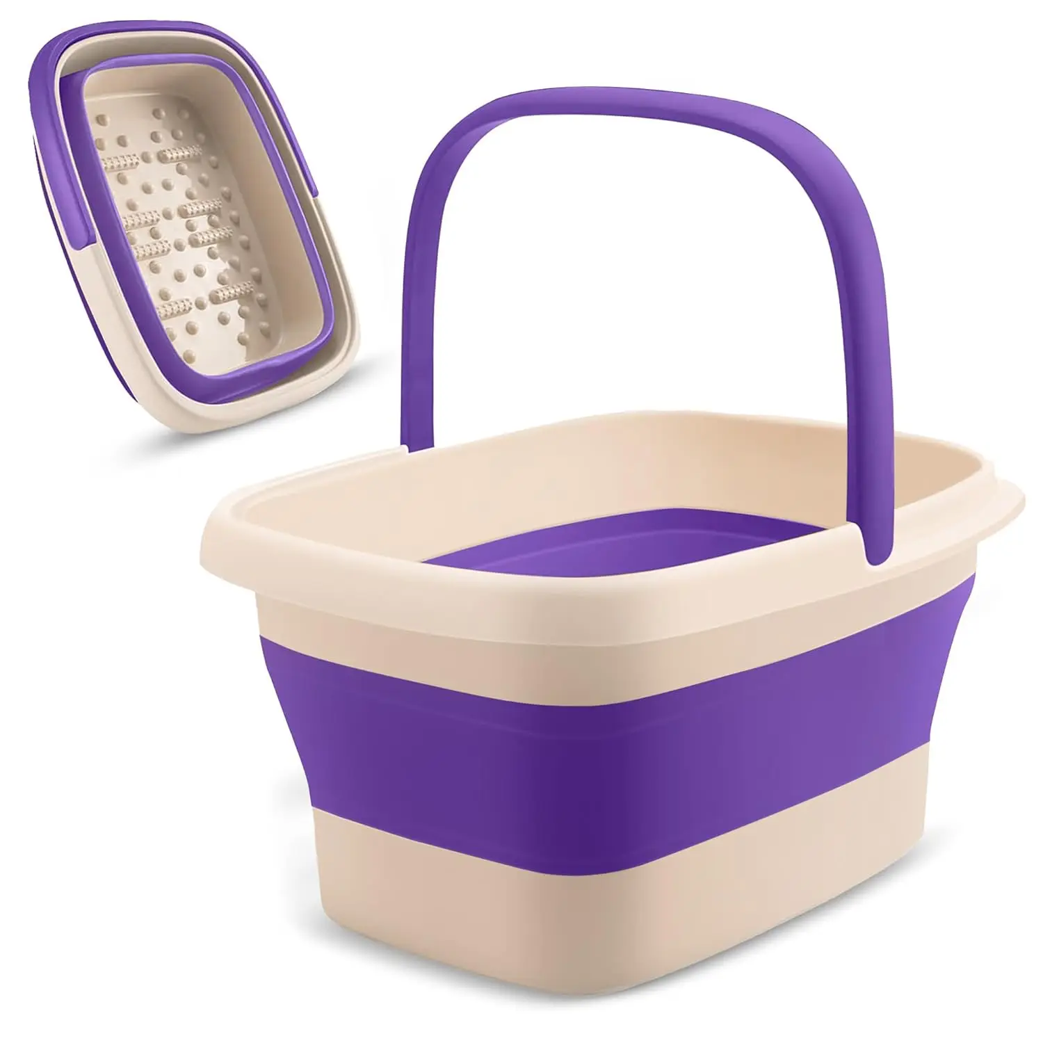 Fivona Collapsible Foot Soak Basin - Pedicure Foot Bath Soaking Tub - Foot SPA at Home with Massage Rollers & Bumps - Durable 15L Capacity - Lightweight Portable Design - Easy Storage - Comfortable Pedicure Experience