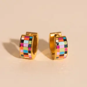 Checkered Super Chunky Huggie Hoop Earrings Checkered Super Chunky Huggie Hoop Earrings