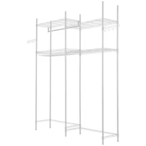 VEVOR Over The Washer and Dryer Storage Shelf, 4 Tier Laundry Room Drying Rack with Hanger Rod and Hooks, Adjustable Over Washer and Dryer Shelves, Laundry Room Shelf Storage Space Saver, White