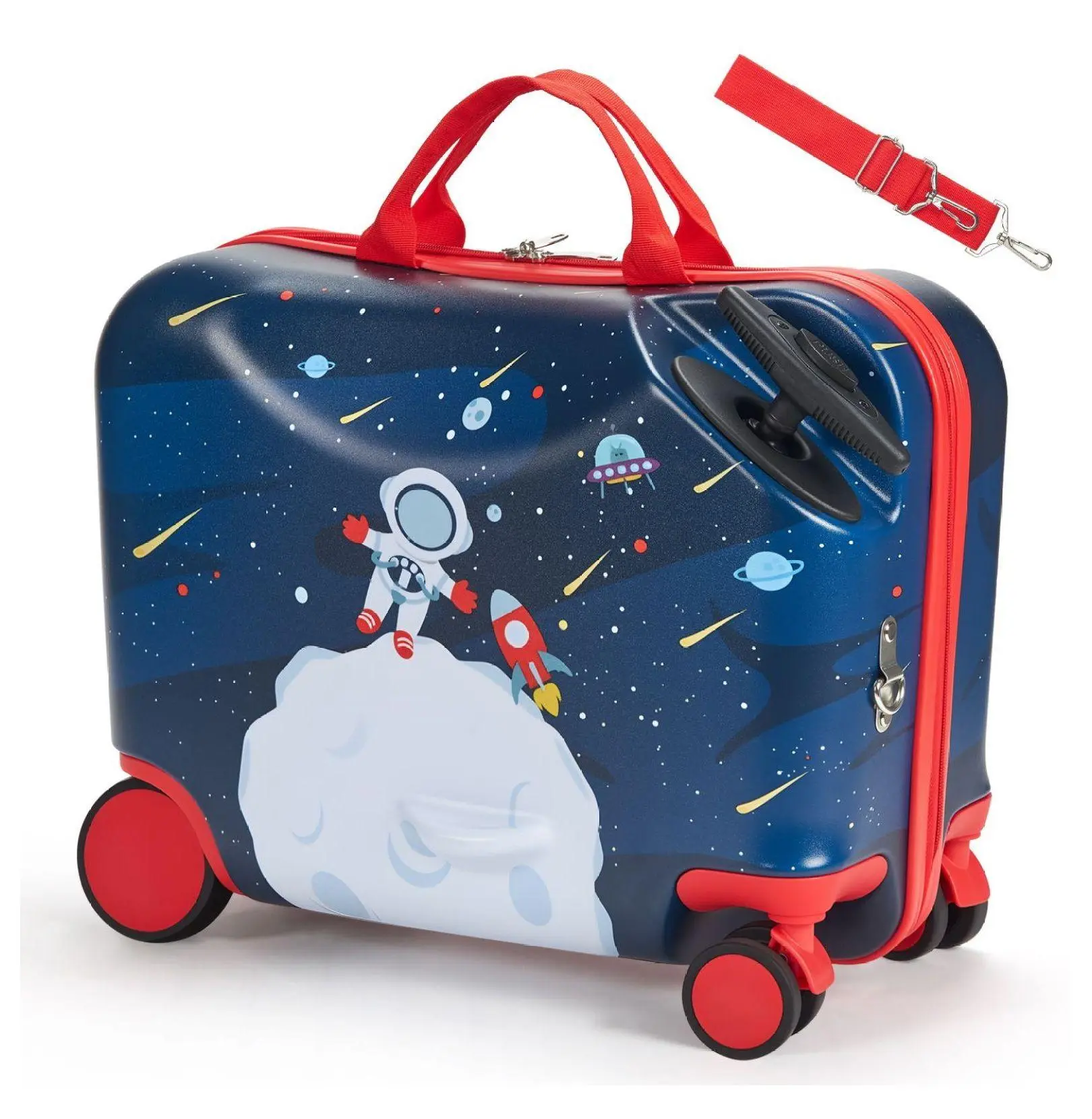 Ride-on Luggage Kids, 18 Inch Carry On Suitcase with Wheels, 26L Capacity, Adjustable Strap, Scooter Suitcase for Toddlers & Boys Girls Aged 3+, Blue Default