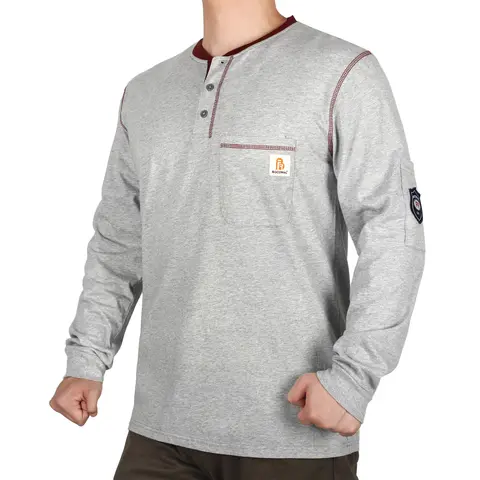 5.5 oz Button Pullover T-Shirts /Contrast Neck Trim-3208-2