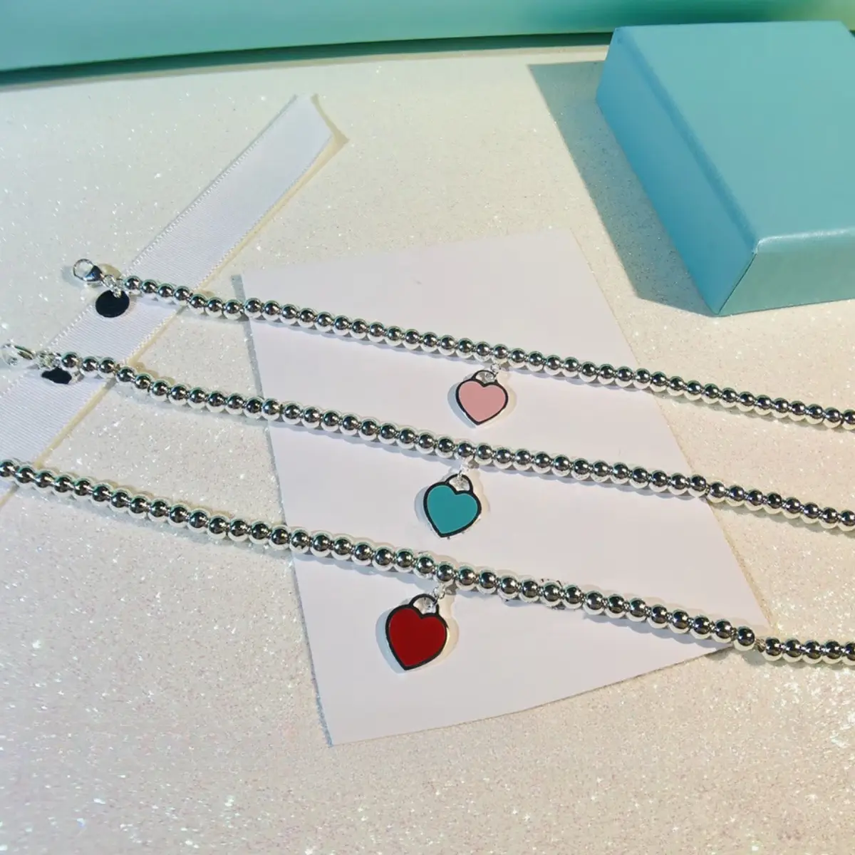 Women's Dainty Heart Pendant Fashionable Bracelet - Minimalist Beaded Stackable Bracelets Stack, 8.8 cm Adjustable Wearing Size, Romance-Infused Casual Daily Wear Jewelry, Heart Pendant Bracelet