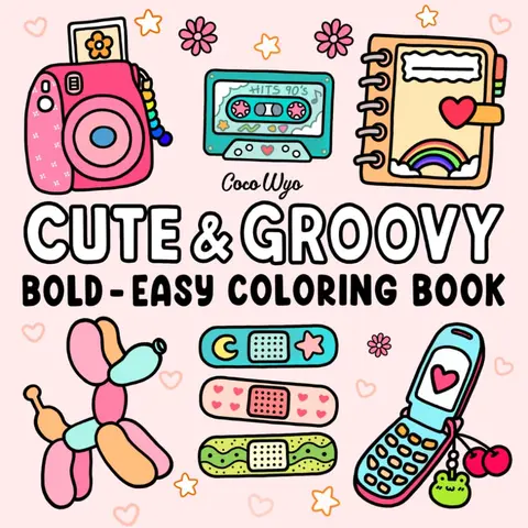 Cute & Groovy Colouring Book for Adults and Kids - Bold, Easy, Big, Crisp Images, Relaxation Activity Book (8.5x8.5 in Large Format)