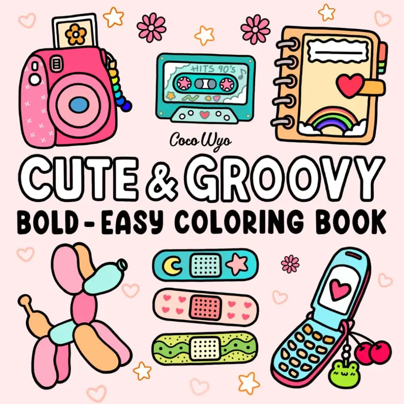 Cute & Groovy Colouring Book for Adults and Kids - Bold, Easy, Big, Crisp Images, Relaxation Activity Book (8.5x8.5 in Large Format)