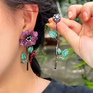 Carrie Flower Earring - Floral Design with Green Accents, Elegant Ear Accessory accessories women