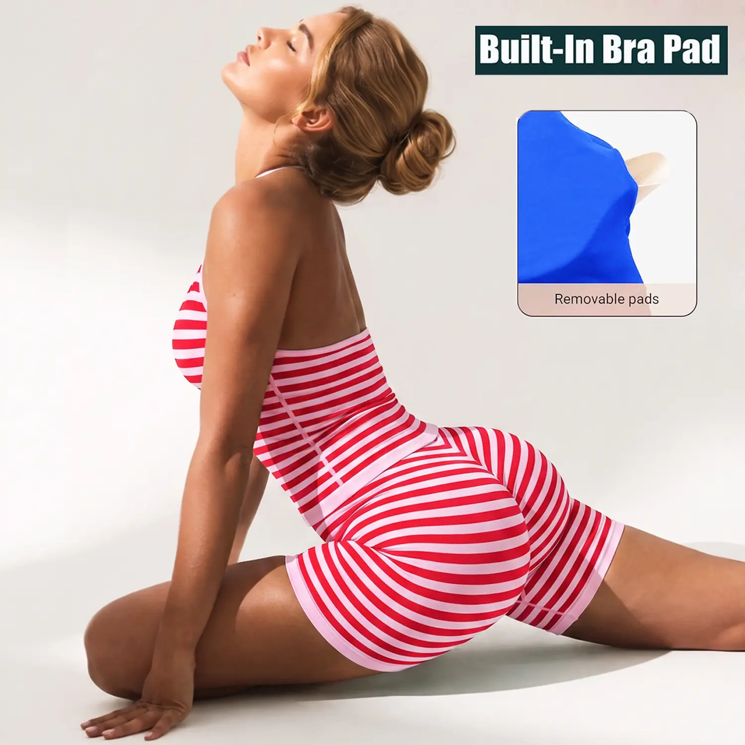 Women's 2-Piece Slim-Fitting Athletic Athleisure Set - Sleeveless Halter Neck Seamless Ribbed Knit Sports Bra, High Waist Scrunch Butt Activewear Shorts, Gym Workout Apparel for Yoga, Fitness