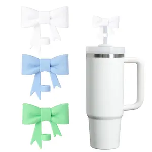 Bow-shaped Straw Lid Cover, Reusable Cute Silicone Straw Tip Cover Protector, Drinkware Accessories for 30 & 40oz Tumbler Cups, Bottles