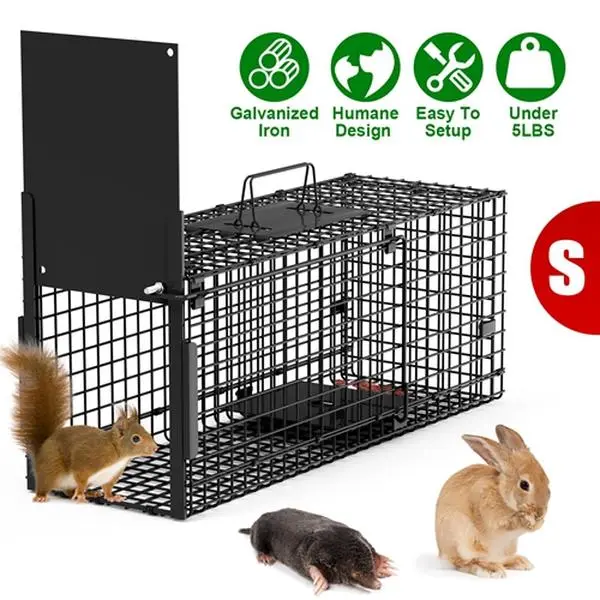26in Galvanized Iron Humane Live Animal Cage Trap - Single Door, Easy Setup, Folding Height, for Small Cats, Chipmunks, Squirrels, Gophers (Under 5LBS) - Pet & Farm Supplies Accessory, S, Easy To Setup