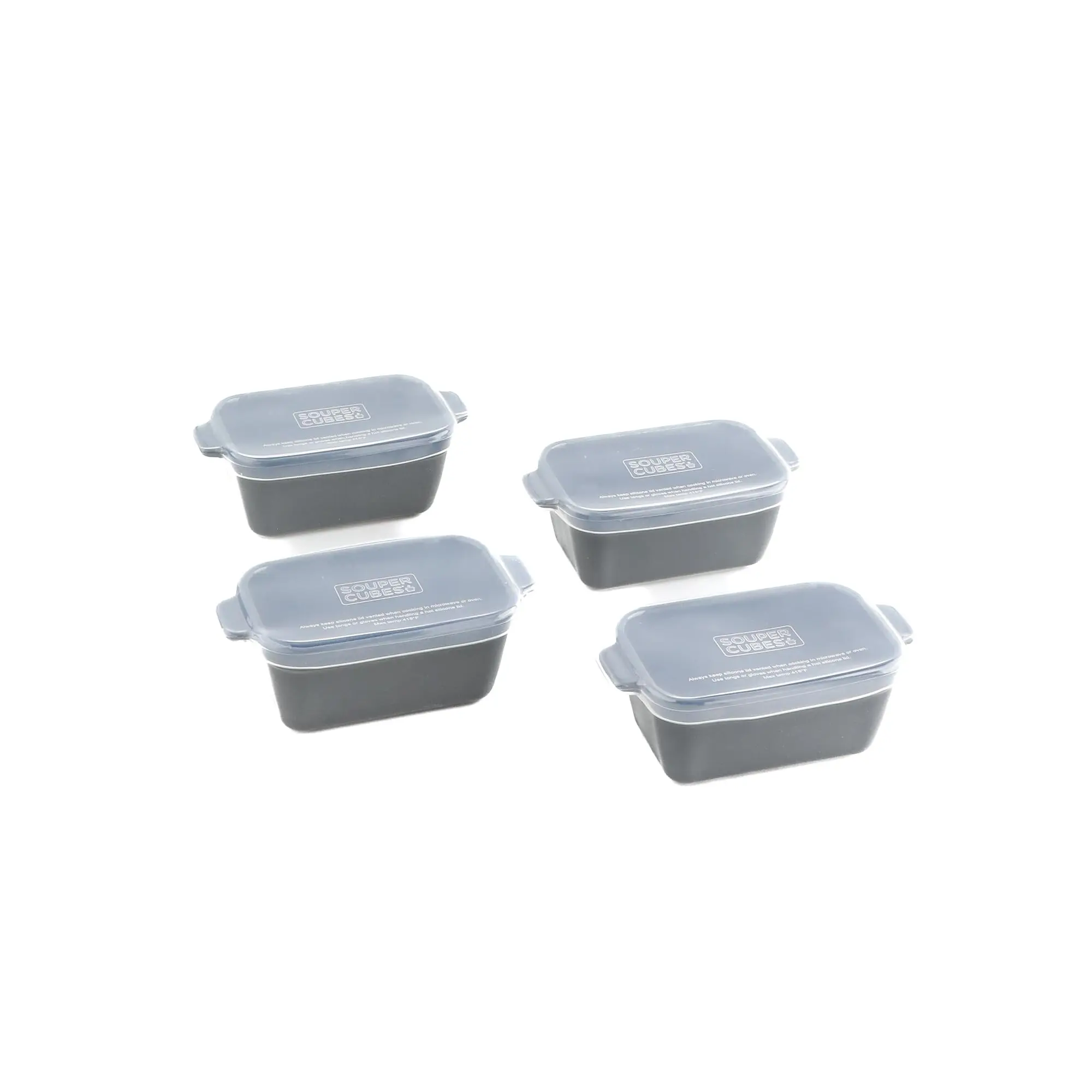 Souper Cubes Stoneware 2.0-5" x 3" Baking Dishes for Oven, Made in USA, Premium Mini Ceramic Baking Dishes with Silicone Covers for Individual Portions, Set of 4 - Charcoal