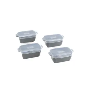 Souper Cubes Stoneware 2.0-5" x 3" Baking Dishes for Oven, Made in USA, Premium Mini Ceramic Baking Dishes with Silicone Covers for Individual Portions, Set of 4 - Charcoal