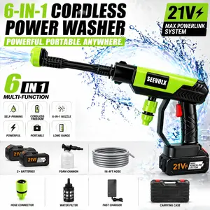 21VF SEEVOLX Cordless High Pressure Spray Gun, 6-in-1 Adjustable Nozzle, Portable Ergonomic Water Booster for Car & Heavy-Duty Outdoor Cleaning