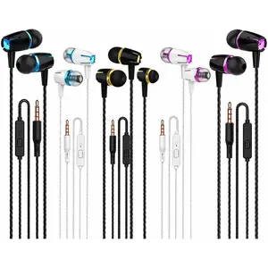 5 Pack Earbuds Headphones with Remote & Mic, Earphones Wired Stereo in-Ear Bass for , Android, Smartphones, iPod, iPad, MP3, Fits  3.5mm Interface (K1)