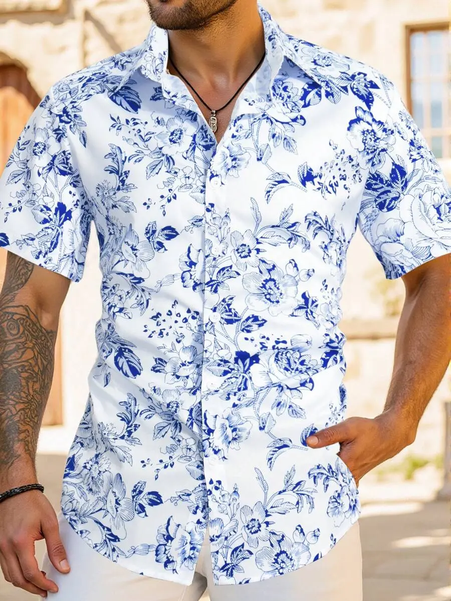 Manfinity Homme Men Simple Printed Short Sleeve Casual Shirt