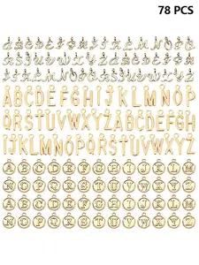 78 Piece Alphabet Abc Pendant Set, 3 Styles Capital Letters A-Z Pendants, DIY Bracelet Necklace Charms, Jewelry Making Accessories